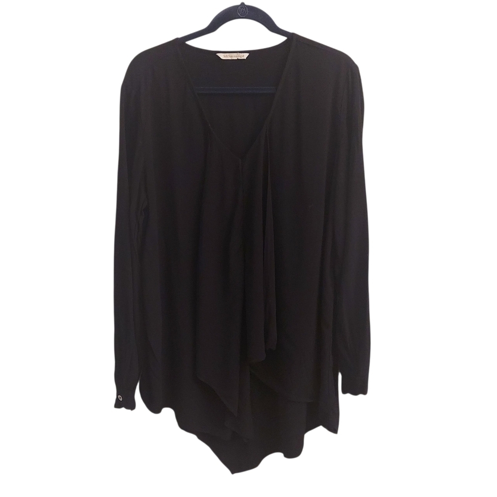 SOFT SURROUNDINGS 1X Black VNeck Long Sleeve Asymmetrical Hem Lagenlook Tunic